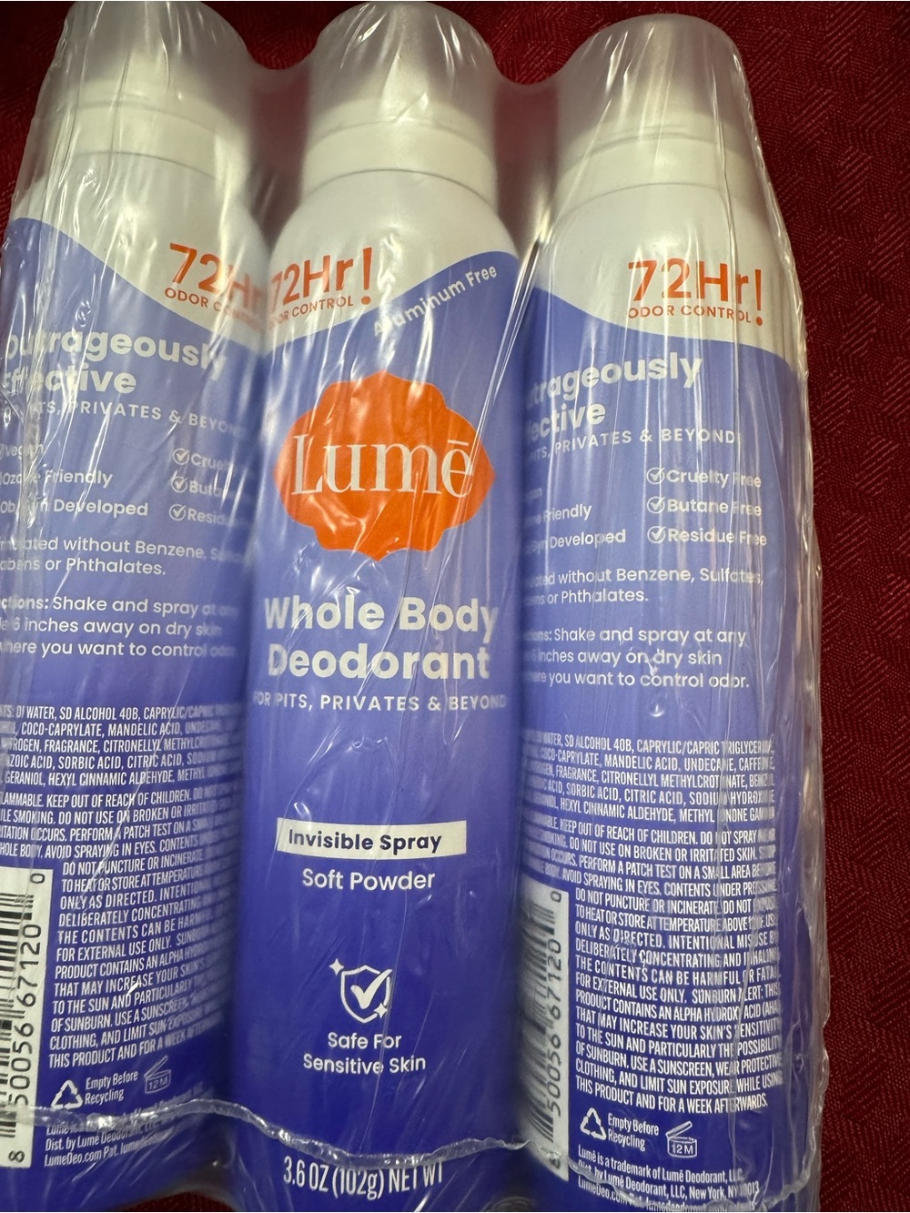 Lume Whole Body Deodorant Spray - Soft Powder (PACK OF 3)